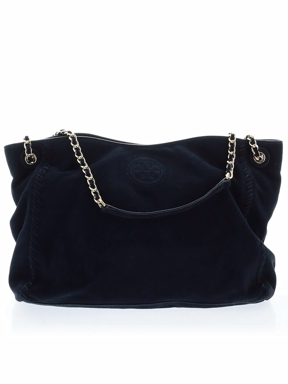 Tory Burch Navy Suede Shoulder Bag with Gold Chain Straps